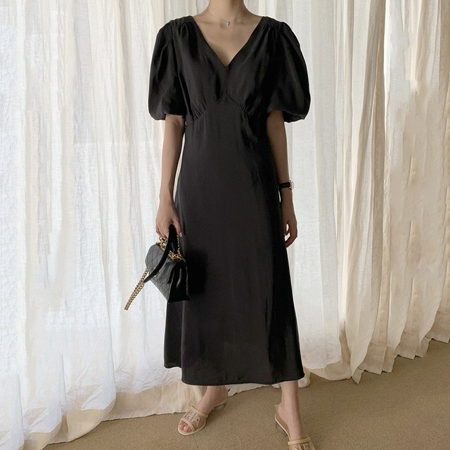 ワンピース レディース ワンピース Vネック 無地 マキシワンピース 通勤 Ol 韓国風ワンピース 夏 ロングワンピース 30代 40代rb R3 24 Nk06 0015 Redbell