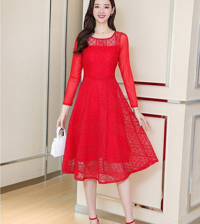 大きいサイズ レディース 総レースワンピース 長袖 半袖 春夏 レッド ブラック 結婚式 二次会 S47 大きいサイズ 送料無料 レディース通販店 ｋｅｃｃｈi 静岡 Base売り場