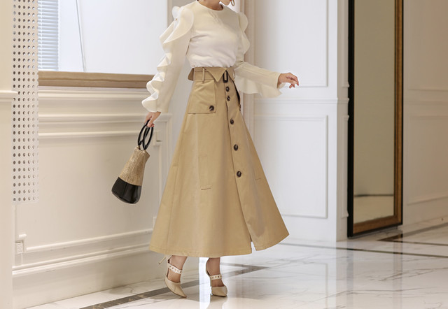 レディースファッション 通販 流行 ブランド 安い ロングスカート 秋冬 大きいサイズ トレンチスカート コーデ スカート ロング丈 ベージュ かわいい 通勤 ロング 着こなし 着痩せ 代 30代 40代 2593 Sayurio レディースアパレル ファッション プチプラ