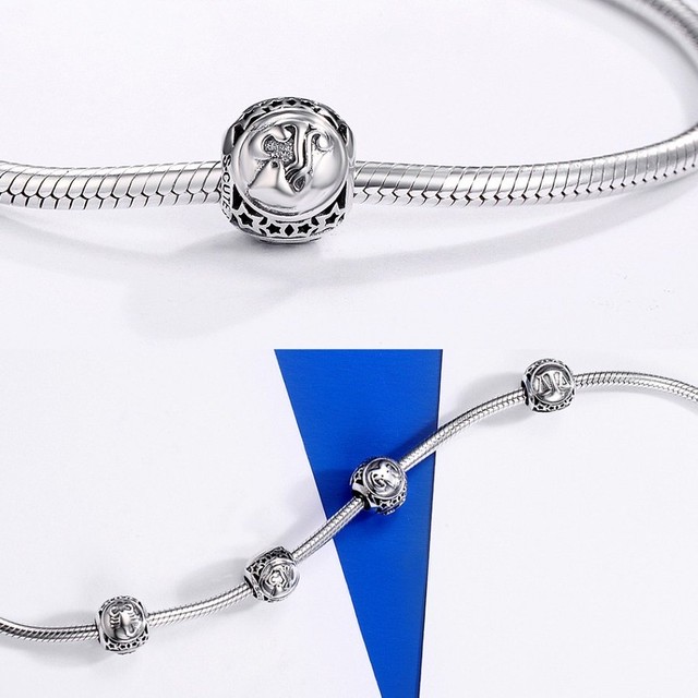 送料無料 メンズ ビンテージ 星 符号 水瓶座 925 スターリング シルバー ビーズ チャーム ブレスレット Unionsquare