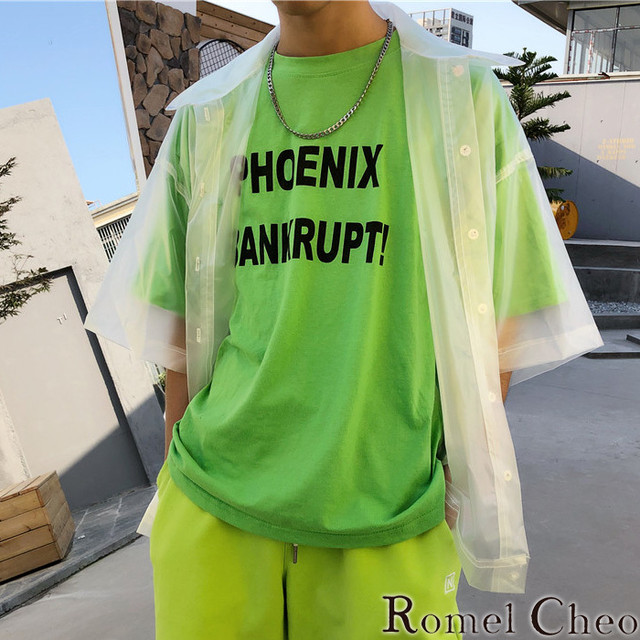 お支払い確認後日以内発送 Romelcheo 透明シャツ シースルーシャツ ビニールシャツ 半袖 羽織 無地 レイヤード オーバーサイズ ゆったり ダボシャツ メンズ レディース モード系 ストリート ファッション 原宿系 青文字系 カジュアル ファッション ロメルチェオ