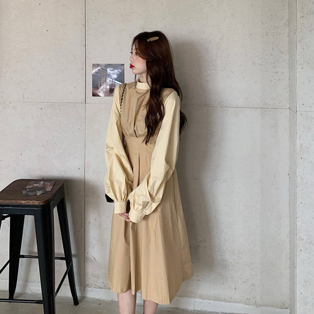 きれいめコーデ ひざ丈 ワンピース 長袖 レディース カジュアル 長袖 レトロ ドッキング フェミニン 秋 ハイネック おしゃれ デート お出かけ Ptnym32 Shop Suba