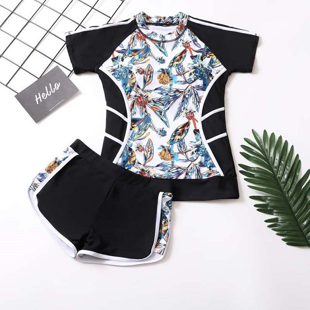 水着 レディース ラッシュガード 半袖 ショートパンツ Uv スポーティー フィットネス トレーニング トレンド アクティブ 体型カバー 大きいサイズ M0174 Kireina Mizugi