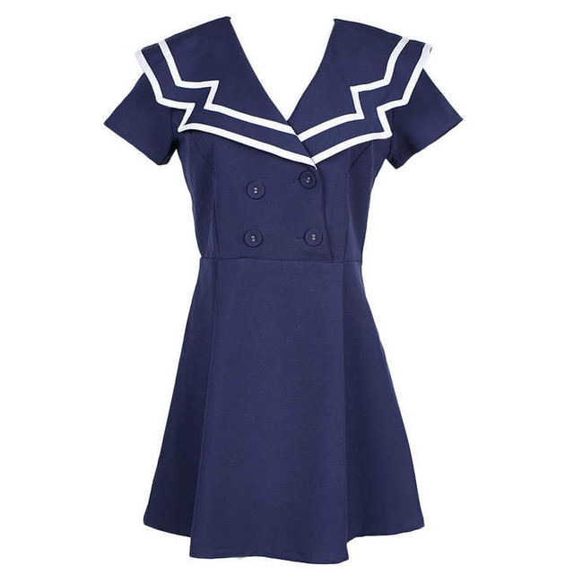 ワンピース ミニ丈 襟付き マリン ボタン ガーリー ベルト ミニワンピ 夏 1518 Qlocele クロセレ