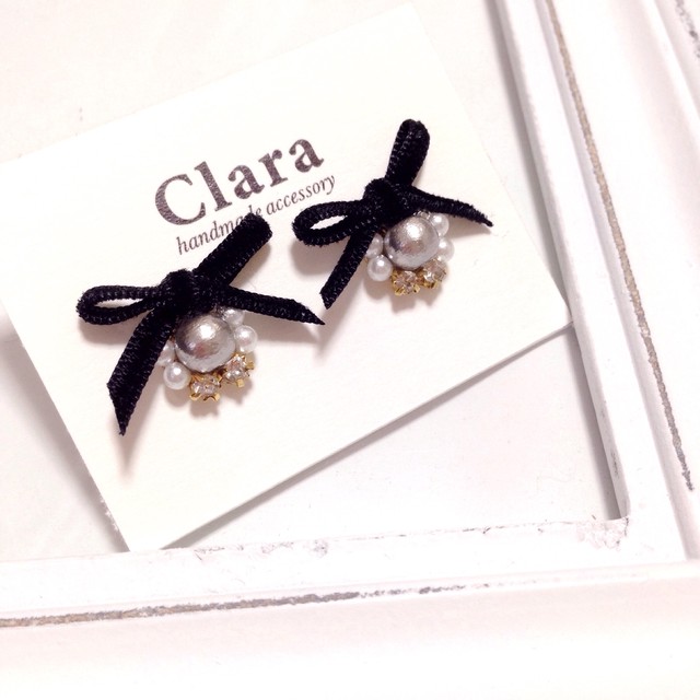 コットンパール リボンピアス Clara