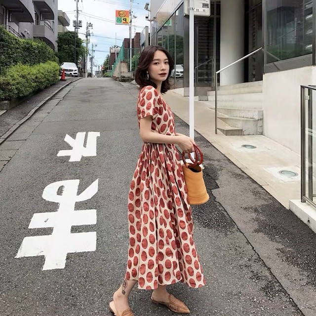 シックなミモレ丈夏レトロワンピース 水玉 清楚 半袖 通勤 通学 大きいサイズ Aライン カシュクール お呼ばれ 韓国レディース キッズファッション Londonbridge ロンドンブリッジ