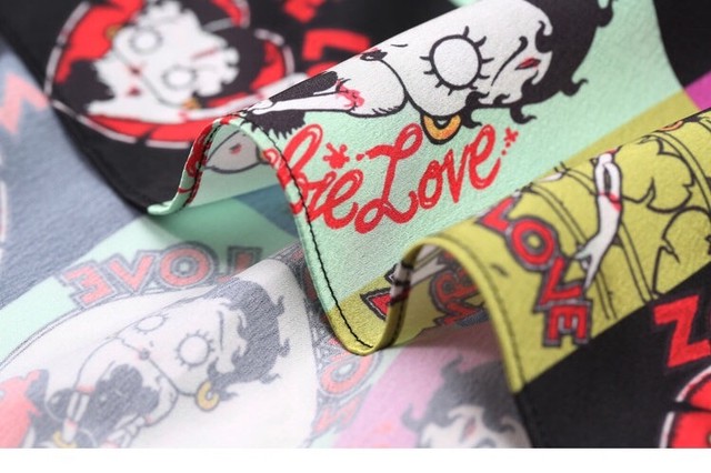 在庫少 プリーツ ワンピース 柄 リボン シフォン ブラウス マキシ ロング ベティーちゃん かわいい Loveysmileshop