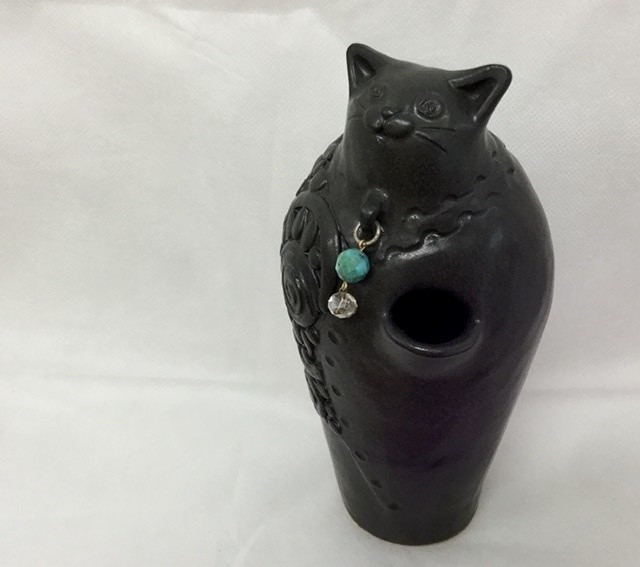 黒猫のダンディー オシャレな黒猫の花入れ アトリエ陶喜