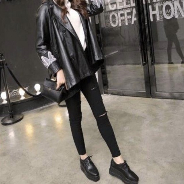 オックスフォード シューズ レディース 厚底 黒 韓国 プラットフォーム 黒 オックスフォード シューズ レディース 厚底 黒 韓国 プラットフォーム オールブラック エッジ 安定感 歩きやすい Leaflower 001 リーフラワー レディースファッション専門店