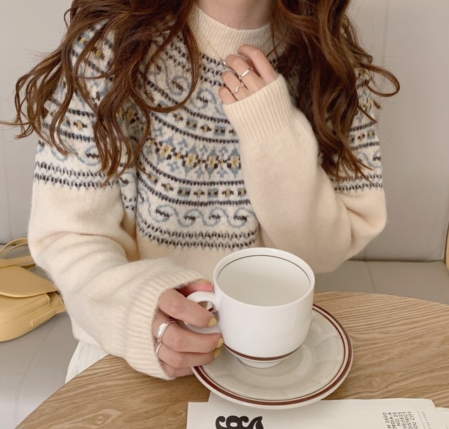 〈カフェシリーズ〉バニラアイスのノルディック柄セーター【vanilla ice Nordic sweater】