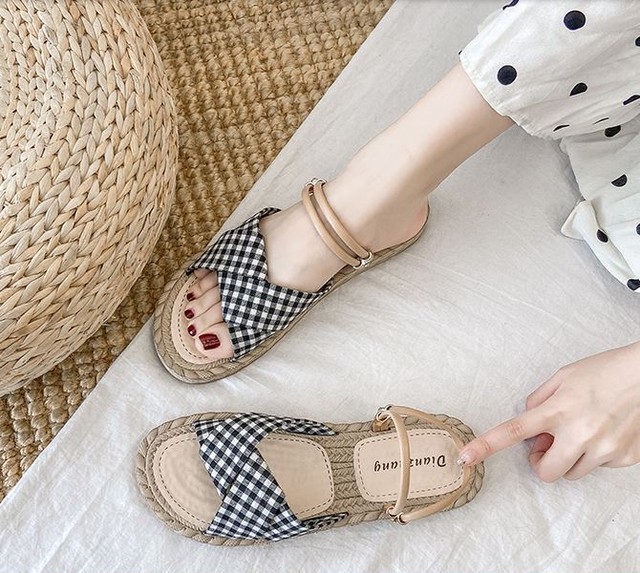 サンダル フラットサンダル カジュアル ギンガムチェック 大人可愛い 夏 お出かけ ｇｄｒ