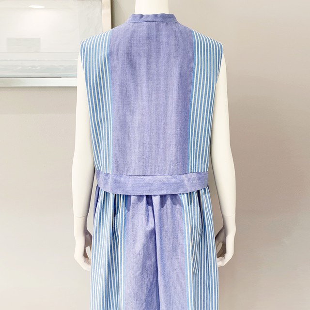 Nooy ヌーイ エンベロップドレス Nop03ss21 ノースリーブ シャツワンピース 前ボタン コットンワンピース 綿１００ ブルーストライプ Selettivo Online Shop