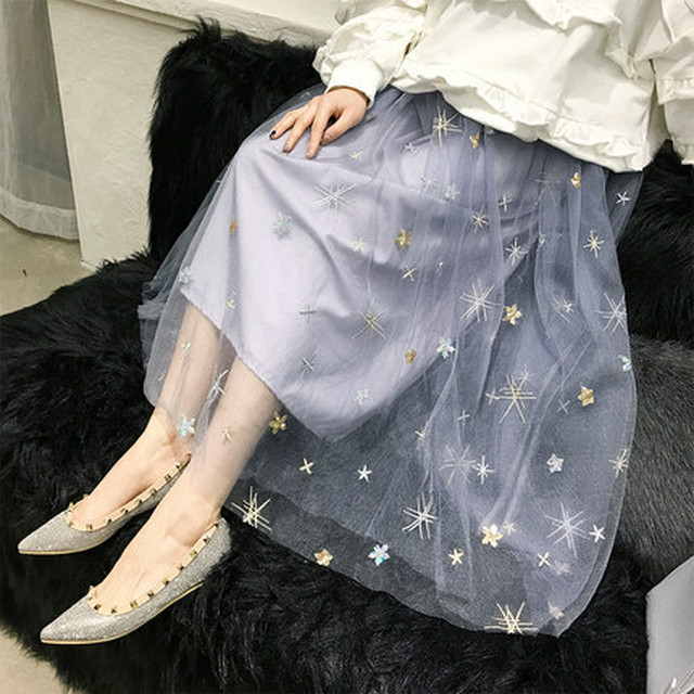 全2色 ゆめかわいい ロングスカート スカート マタニティスカート 星柄 春物 夏物 秋物 ゆったり 大きいサイズ Mamafuku