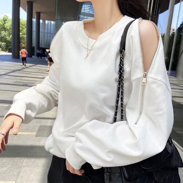 トップス 春秋冬 肩開け アレンジ プルオーバー 長袖 トレーナー オープンショルダー クルーネック スウェット 肩出しトップス ゆったり セクシー ネット通販 購入 激安 10代 代 30代 40代 春 秋 Roprot ロプロット ファッション レディースアパレル販売 ギフト