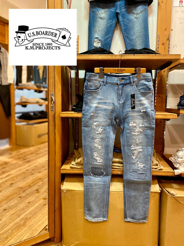 U S Boarder ハイブリッド デニム パンツ Denim メンズ ボトムス スキニーパンツ リペア ダメージ ユーエスボーダー U S Boarder Kixx