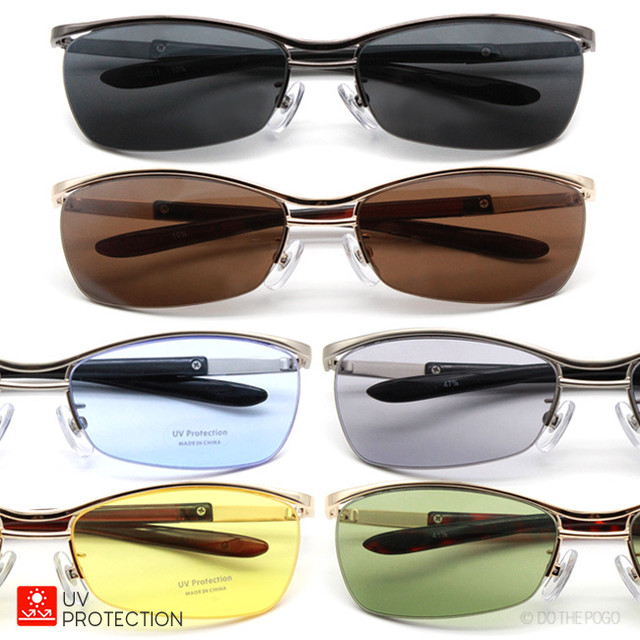 キャッツアイ ブローサングラス A メタルフレーム メンズ Uvカット ミラーレンズ カラーレンズ ライトカラー いかつい チョイ悪 コワモテ ヤンキー リームレス Do The Pogo