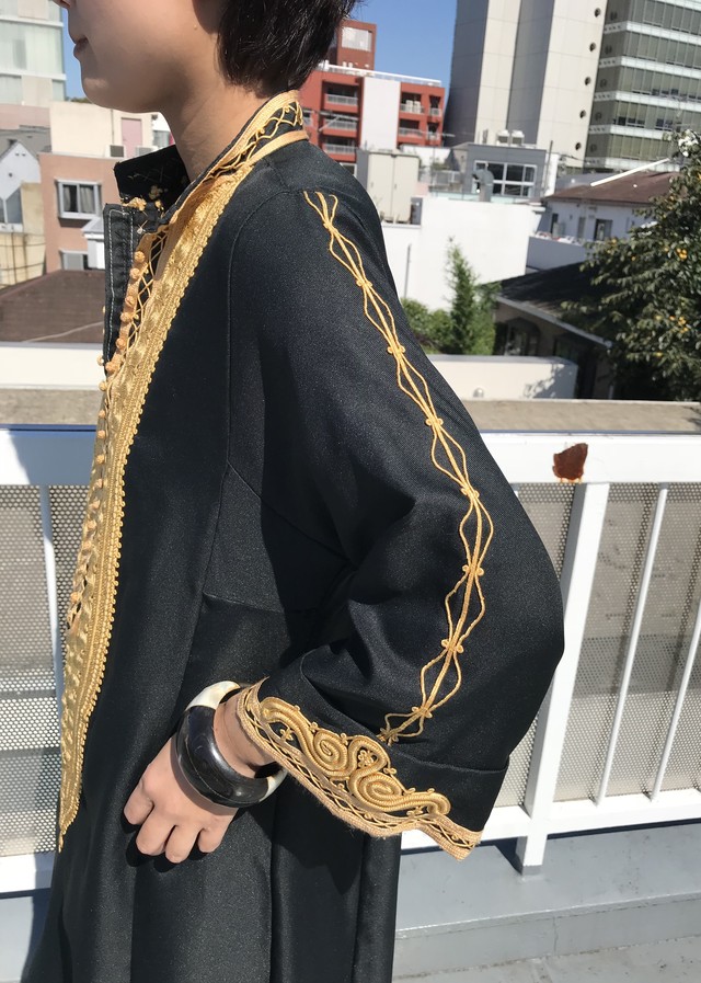 70s Moroccan Black Embroidery Dress ヴィンテージ ブラック 刺繍 モロッカン モロッコ ワンピース Riyad Vintage Shop