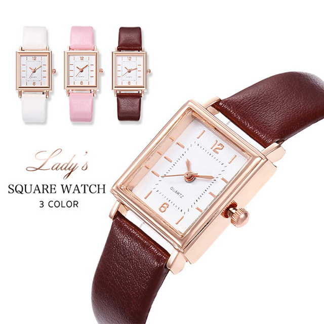 レディースウォッチ レディース腕時計 レディース 腕時計 時計 ウォッチ スクエア型 スクエアウォッチ シンプル カジュアル クラシカル おしゃれ 合わせやすい 大人かわいい 合皮レザー ゴールドフォルム ホワイト ピンク テラコッタ Wtch31