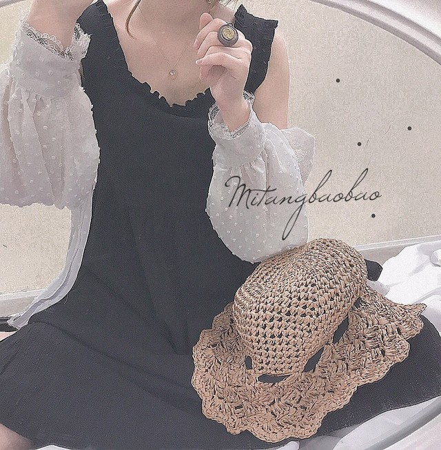 レトロ フリルワンピース 3色 無地 胸下切り替え 脚長効果 ノースリーブ ミモレ丈 ワンピース レトロ ガーリー More Lluze モア ルーゼ