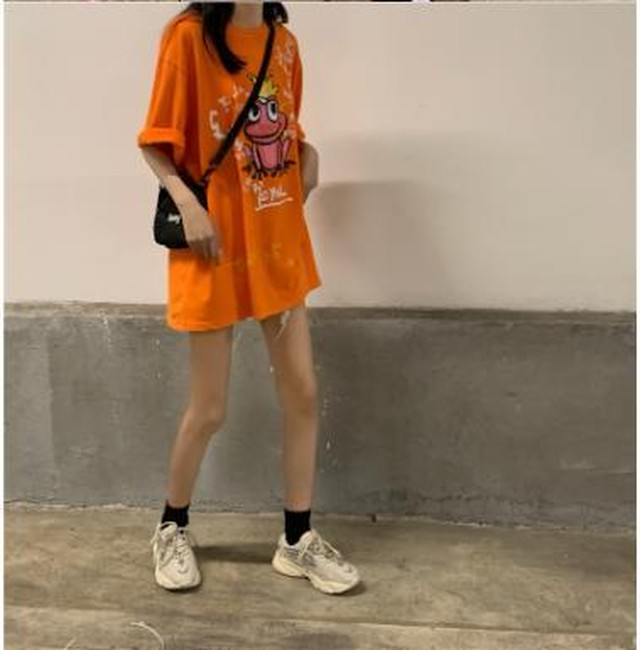 Yuzki 韓国ファッション カジュアル ロゴ プリント オーバーサイズ Tシャツ ストリート トップス 半袖 夏 春 レディースファッション シンプル プチプラ Yuzki