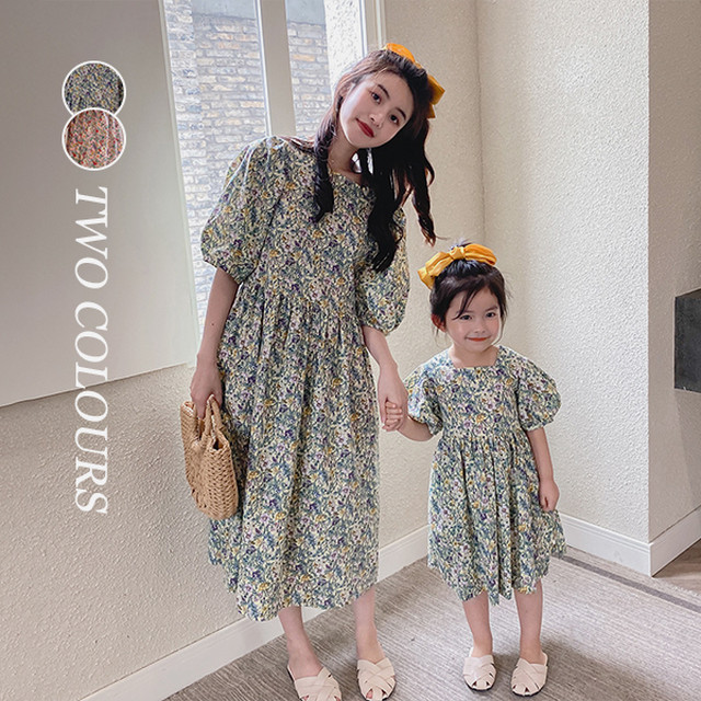 Mom 親子コーデ 小花柄パフスリーブロンパース 全2色 韓国子供服通販 Baker