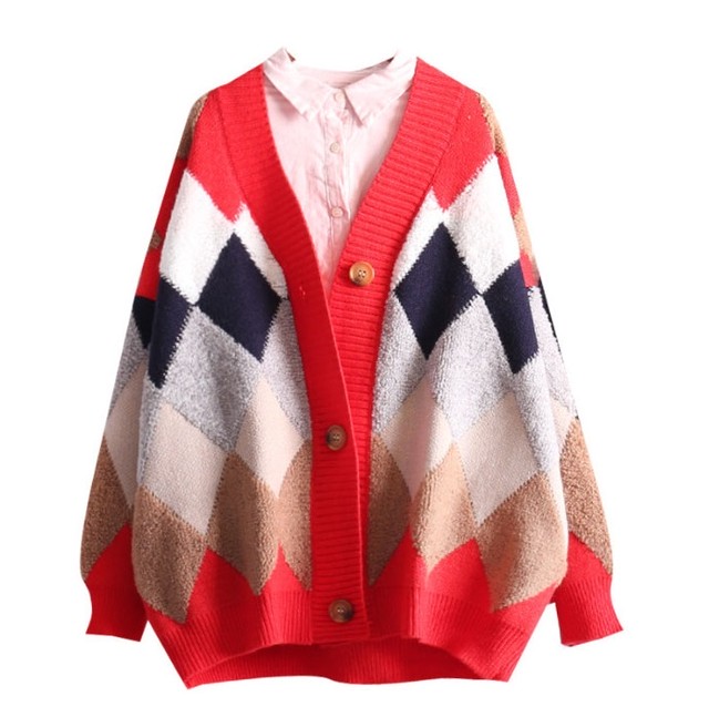 ニットカーディガン レディース チェックカーディガン カジュアルカーディガン 春物 羽織り トップス 羽織るだけでお洒落が決まるカーディガン ルーズ ゆったり Ys0134 Fashion Mille