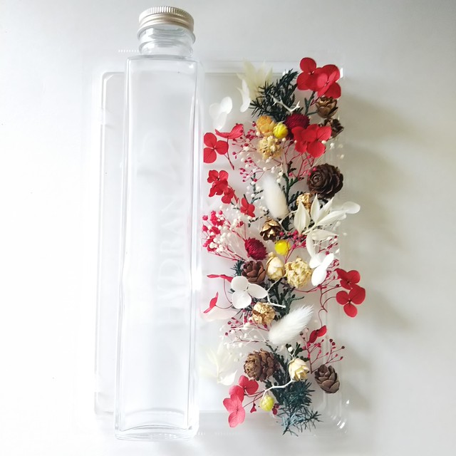 ハーバリウム制作キット ポップなクリスマスカラー 大人可愛い プリザーブドフラワー 花材の種類豊富 四角柱瓶付 0ml Phylicahand