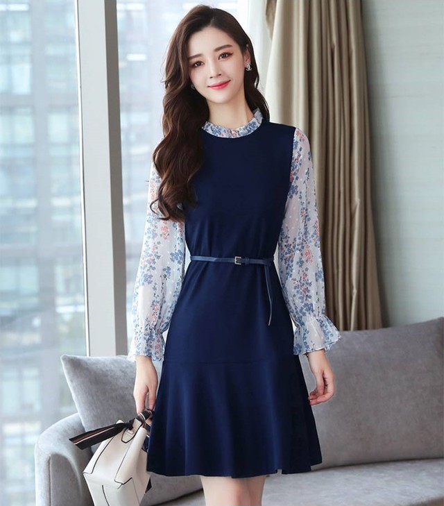 送料無料 新品 ワンピース レディース 切り替えワンピース フリルカラー 膝丈 ひざ丈ワンピース 長袖 春 秋 冬 上品 フォーマル カジュアル オフィス Oprk2257 体型 小さいサイズ 大きいサイズ に合わせたパーティードレス専門店 Mini Maxi