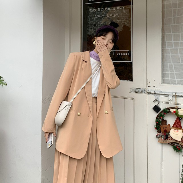 送料無料 セットアップ 春色 テーラード ジャケット プリーツ