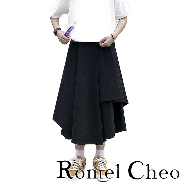 Romelcheo アシンメトリー ロング スカート ミモレ丈 ドレープ Aライン レディース アシメ モード系 ロック V系 ストリート ファッション 韓国 オルチャン サロン系 ラップ 巻き パンツ レイヤード 大人可愛い スカーチョ ガウチョ 森ガール ロメルチェオ Romelcheo