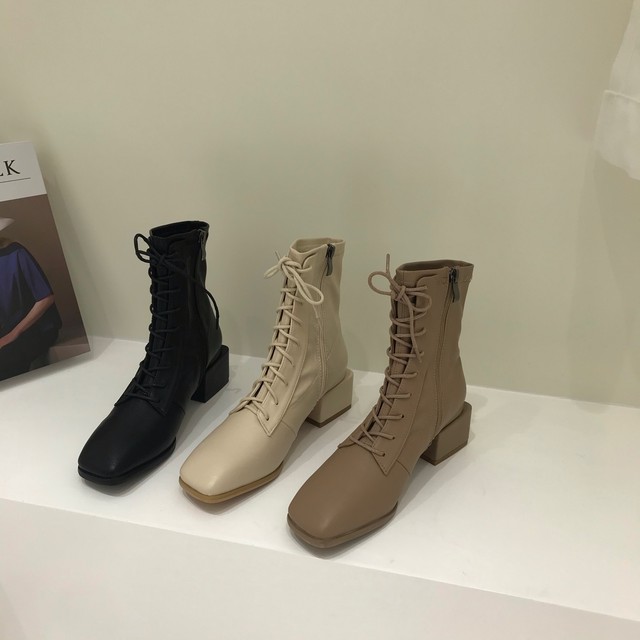 〈カフェシリーズ〉レースアップハイヒールブーツ【lace up high heel shoes】