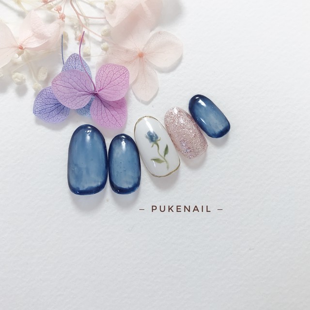 Pukeネイル No 2 Navy囲みぼかしネイル ビンテージ薔薇ジェイルネイルチップ ネイルチップ つけ爪 購入ならpuke Nail