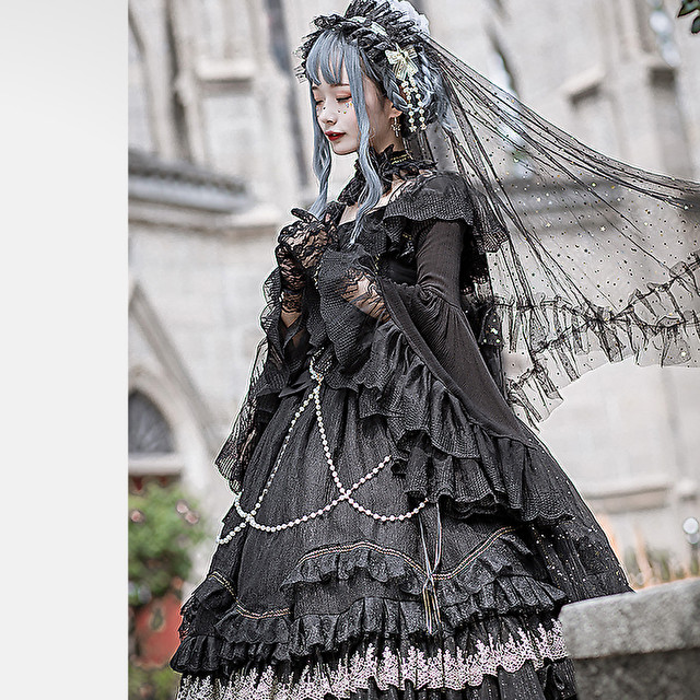 ゴスロリ系 ワンピース ノースリーブ ゴシック ロリータ 正装 上品 豪華 高見え 天使 甘め かわいい ブラック ホワイト 原宿系 10代 代 Dressyなモード系 ゴシック専門店 Ladies Fashion Seasonz