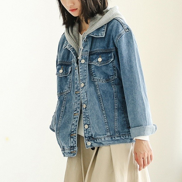 レディース 春物 gジャン デニム ジャケット アウター 定番 カジュアル ショート丈 ゆったり フード スウェット トレンド お出かけ Kk0754 Fulgeo