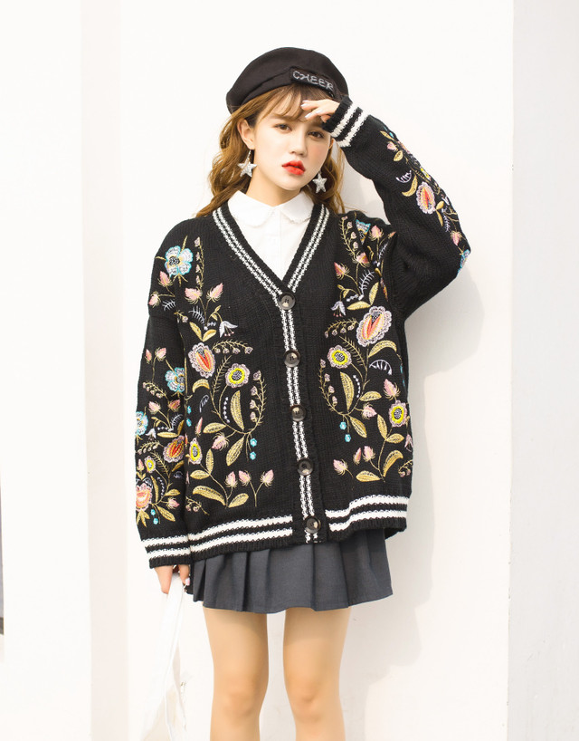 レトロ 花柄 刺繍 ロング カーディガン アウター 秋冬 秋 冬 韓国 オルチャン 秋服 Ut 9 Musubi Me 韓国 オルチャン レディースファッションのお店