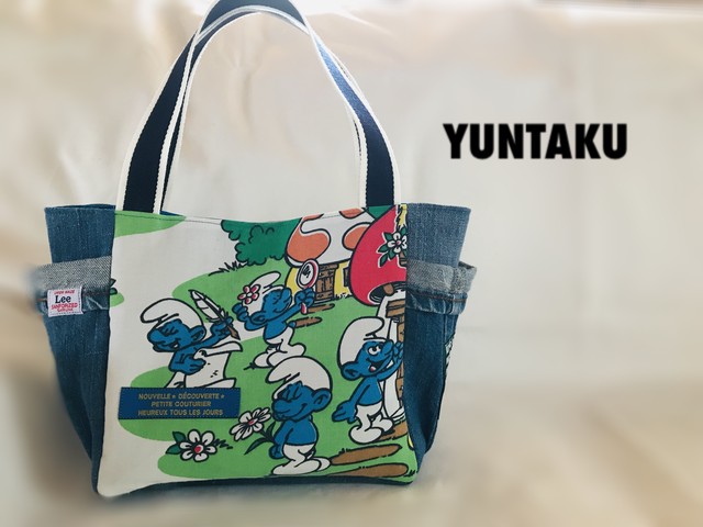 スマーフ ヴィンテージシーツリメイク トートバッグ 018 ゆんたく ドンゴロス ヴィンテージシーツリメイク