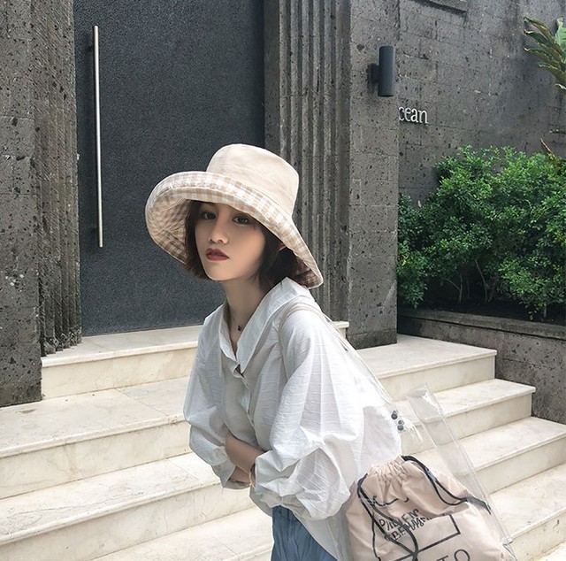 無地 ギンガムチェック バケットハット Rs 1914 リバーシブル 帽子 ハット バケハ レディース つば広 深め チェック柄 折りたたみ コンパクト 日よけ 紫外線対策 春夏 リゾート お出かけ ママコーデ 公園 散歩 旅行 コーデ 大人カジュアル ナチュラル フェミニン