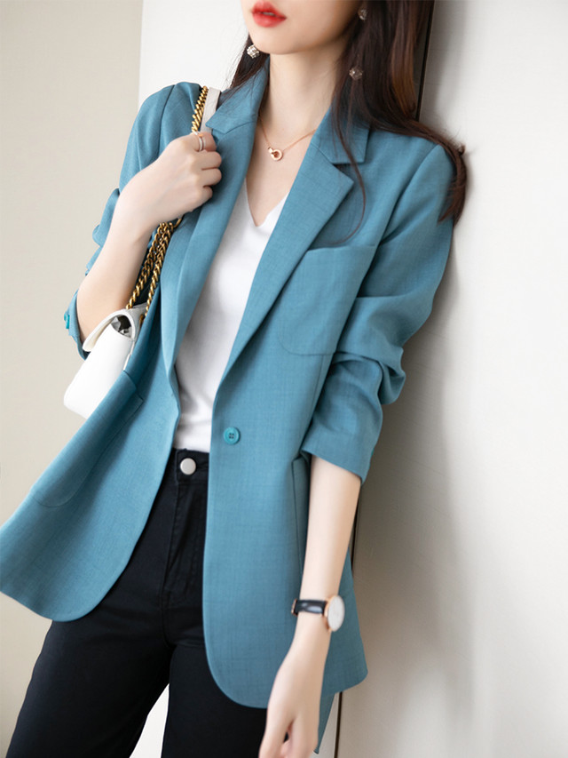 ジャケット レディース アウター ジャケット ブルー シンプル ボタン 長袖 ベルト付き 着瘦せ 大きいサイズ 細見え かわいい カジュアル フォーマル 通勤 通学 Ol オフィス 日常 普段着 ディリー Goldayahiro