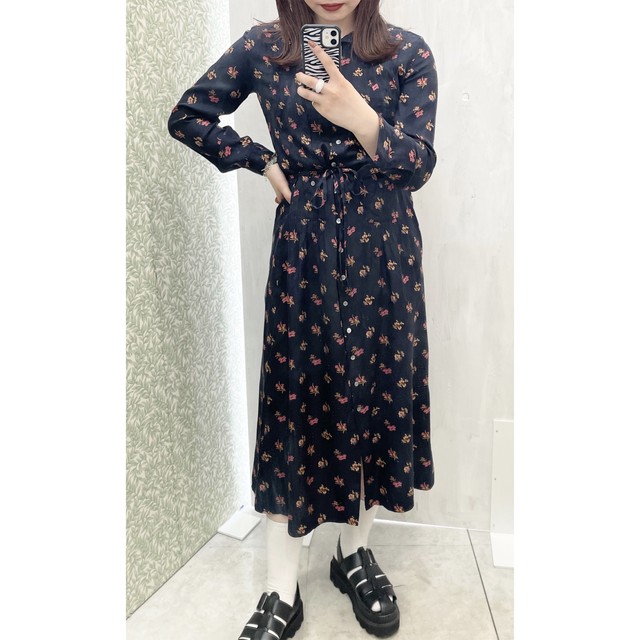 Laura Ashley One Piece Long Flower Navy ローラアシュレイ ワンピース 長め 花 紺 ｕｔａ５