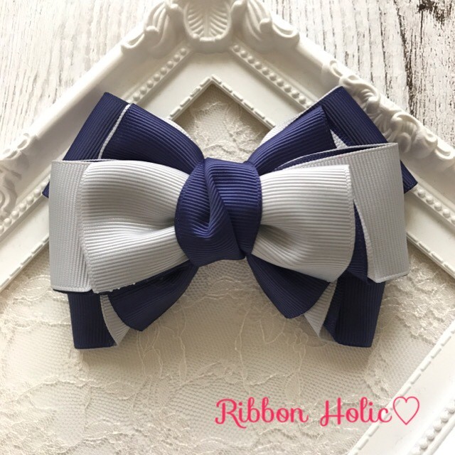 アンジュリボン バレッタ ハンドメイド ネイビー Ribbon Holic