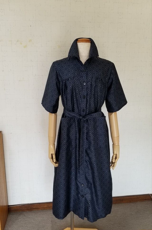 大島紬リメイク シャツワンピース Sakiorihiro