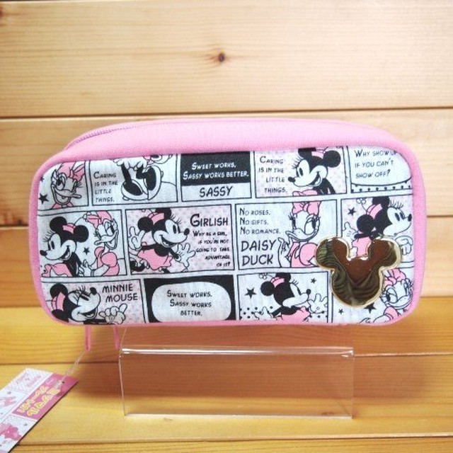 ディズニー キャラみみ コミック柄ペンケース ミニー デイジー 124 ピンク 雑貨のぱんぷきん