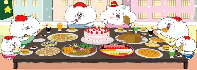 クリスマスパーティーをする猫達 サイズ 猫 絵 イラスト 絵画 可愛い 額入り インテリア 飾る 雑貨 面白い 楽しい 食べ物 家族 癒し ヨーロッパ 自然 動物 よしすみデザイン店