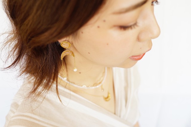 【刺繍ピアス】Moon-mini/gold