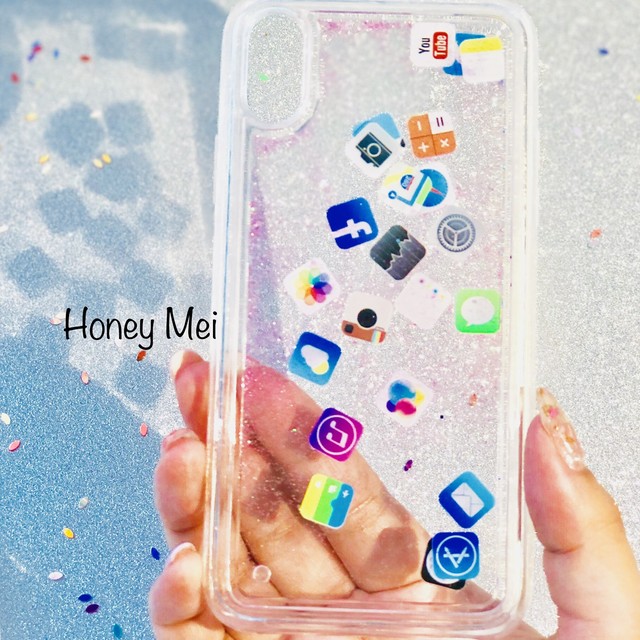 イチオシ アイコンぷかぷかグリッターiphone7 8plusケース Honey Mei