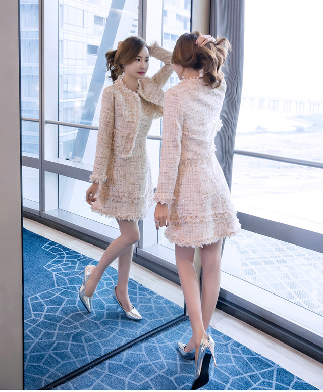 送料無料 ツイードセットアップ ジャケット ワンピース 結婚式 二次会 入学式 Lilyshop 海外ファッション