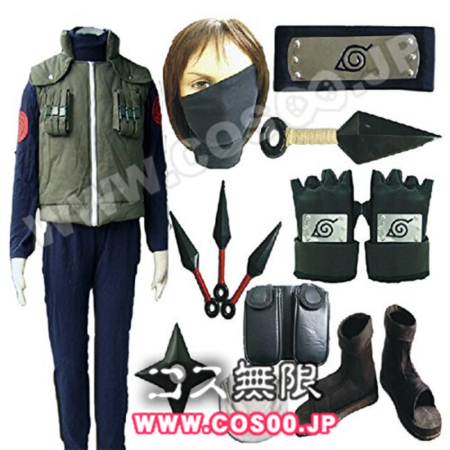 はたけ カカシ コスプレ衣装 ナルト コスプレ Naruto アニメ ナルト疾風伝 マント 額あて 忍具パック クナイ 靴 セット ネックレス Cosplaynaruto パーティー １１点セット L 風 コスプレ道具 オーダーメイド Cos00