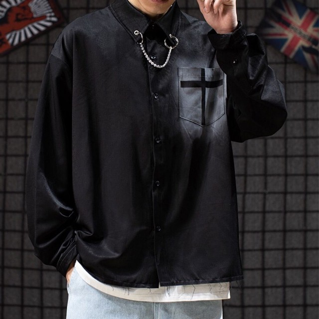 黒 メンズ シャツ スチームパンク ゴシック 長袖 トップス グレー 黒 衣装 パンクロック Lily Leclaire