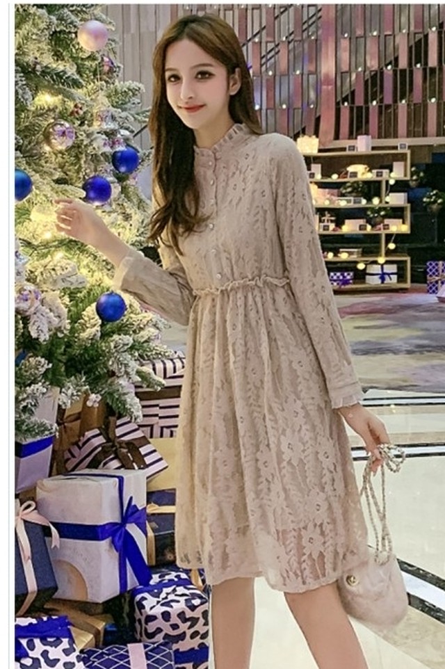 韓国 ファッション レディース ワンピース 夏 春 ワンピース レディース 長袖ワンピース 花柄ワンピース レース レトロ ロング クラシカ Basecamp49