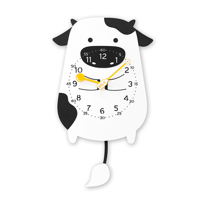 牛 モチーフ ホワイト ブラック イラスト かわいい 子供部屋 時計 インテリア Clock クロック 壁掛け ウォール ウォッチ オシャレ Clock Flog